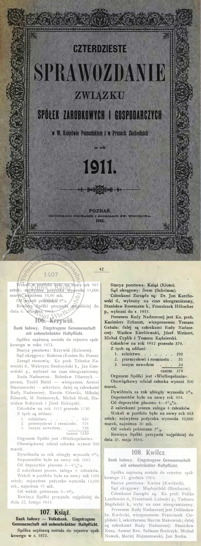 Bank Ludowy Książ, sprawozdanie za rok 1911.