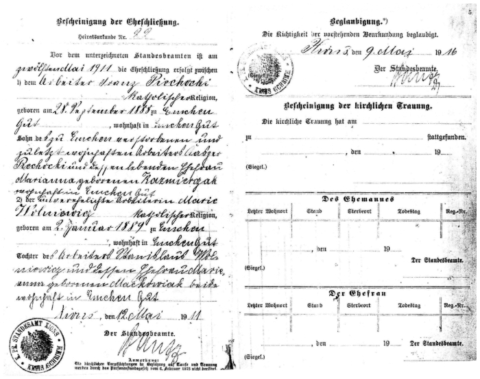 Stammbuch Piechocki. Rodzinna książka urodzin. Mchy 1911 r.