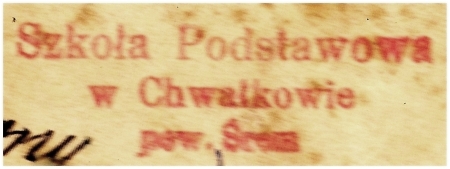 Pieczątka. Szkoła Podstawowa Chwałkowo. 1972 r.