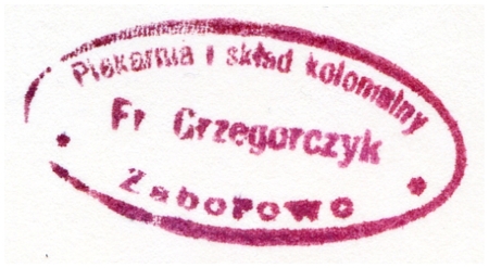 Pieczątka Piekarnia Franciszek Grzegorczyk. Zaborowo 1910 r. odcisk.