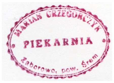 Pieczątka Piekarnia Marian Grzegorczyk. Zaborowo 1945 r. odcisk.