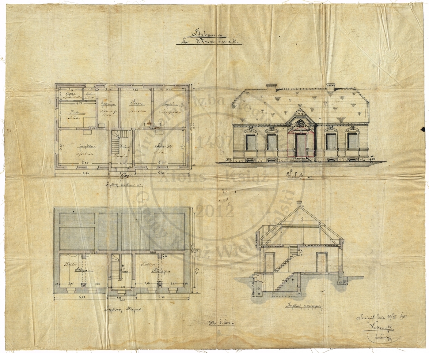 Plebania dla  Włościejewek. Projekt architektoniczny 1901 r.