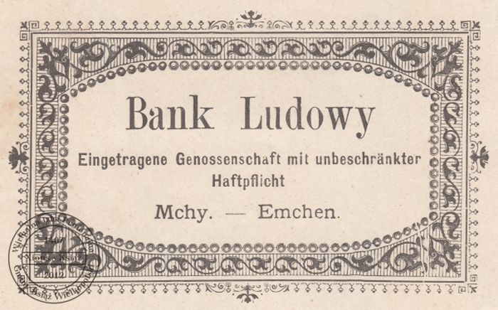 Bank Ludowy - Mchy rok 1903 - winieta wekslowa.