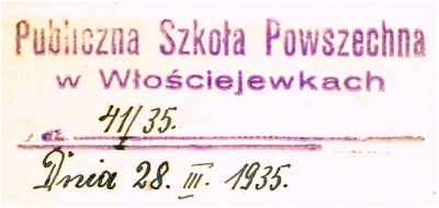 Pieczątka korespondencyjna szkoła Włościejewki 1935 r.