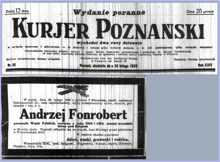 Nekrolog Andrzej Fonrobert 1929 r.