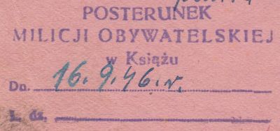 Pieczątka Posterunku Milicji Obywatelskiej w Książu - 1946 r.