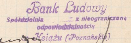 Pieczątka Bank Ludowy Książ 1935 r.