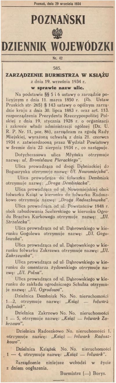 Nazwy ulic. Książ 1934 r.