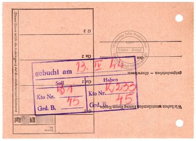 Dowód wpłaty Motormühle Schonz. (Xions) Książ 1944 r.