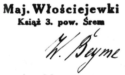 Pieczątka Majątek Włościejewki 1932 r. Wilhelm Beyme.