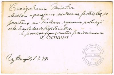 Ks. Kazimierz Echaust - podziękowanie. 1934 r.