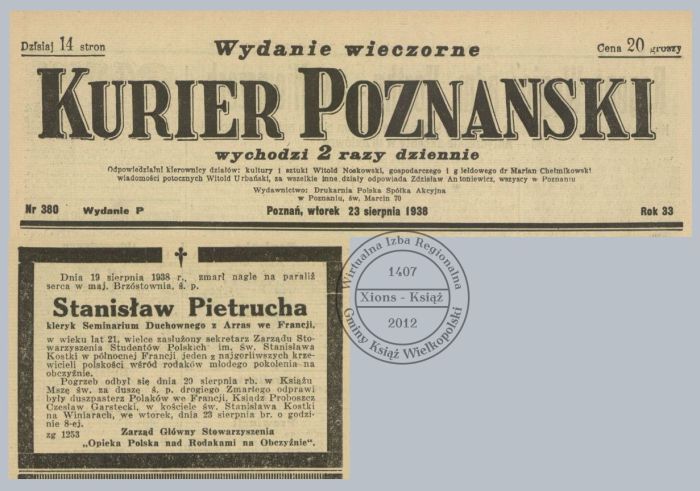 Stanisław Pietrucha nekrolog 1938 r.