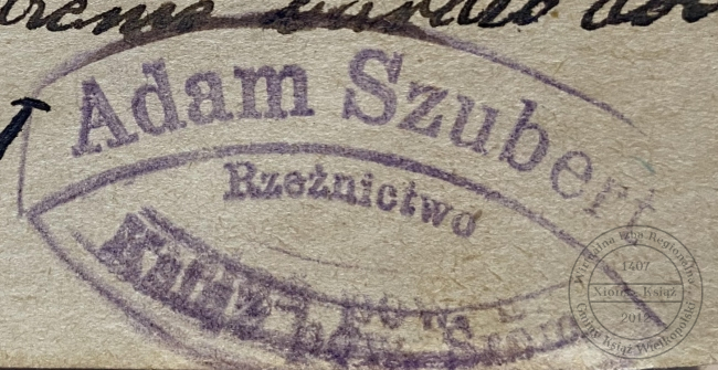 Pieczątka Adam Szubert, Książ 1934 r.