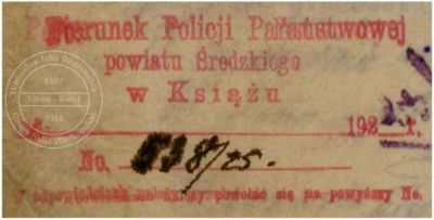 Posterunek Policji Państwowej - pieczątka. Książ 1925 r.