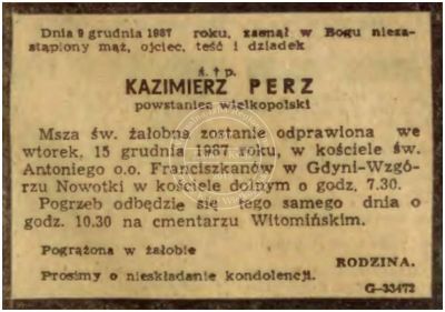 Kazimierz Perz nekrolog 1987 r.