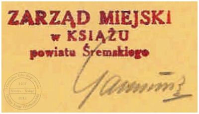 Zarząd miejski Książ. Pieczątka 1945 r.