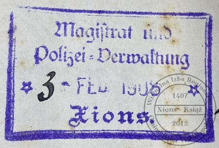 Pieczątka zarządu magistratu i policji. Książ 1908