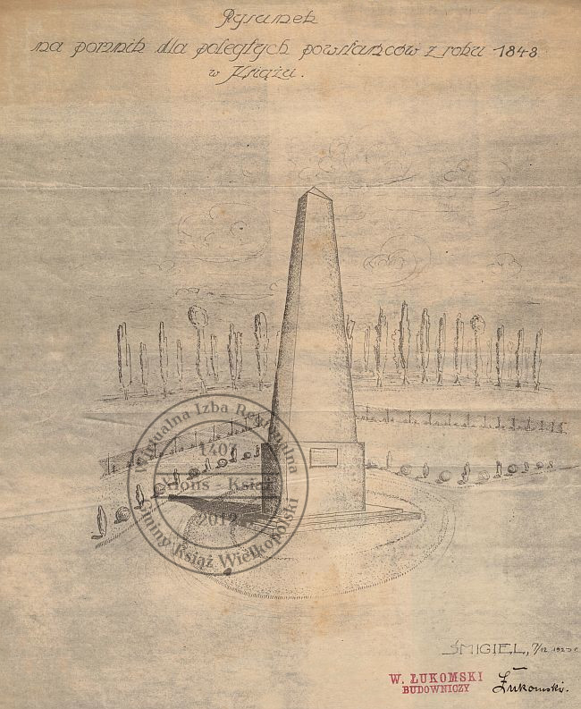 Projekt pomnika na Mogiłach w Książu - Witold Łukomski, Śmigiel 1923 r.