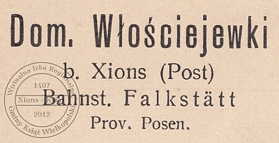 Pieczątka Majątku Włościejewki - 1904 r.