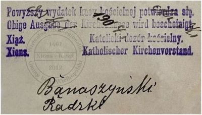 Katolicki dozór kościelny - pieczątka. Książ 1914 r.