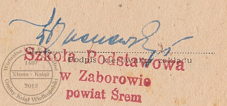 Szkoła Podstawowa Zaborowo. Pieczątka 1965 r.