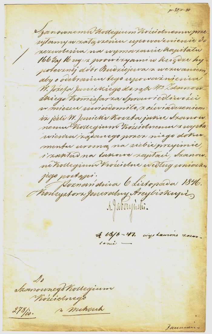 Do Kolegium Kościelnego w Mchach. 1846 r.