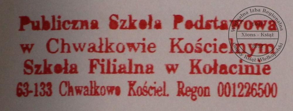 Pieczątka Szkoły Podstawowej w Kołacinie, 2001 r.