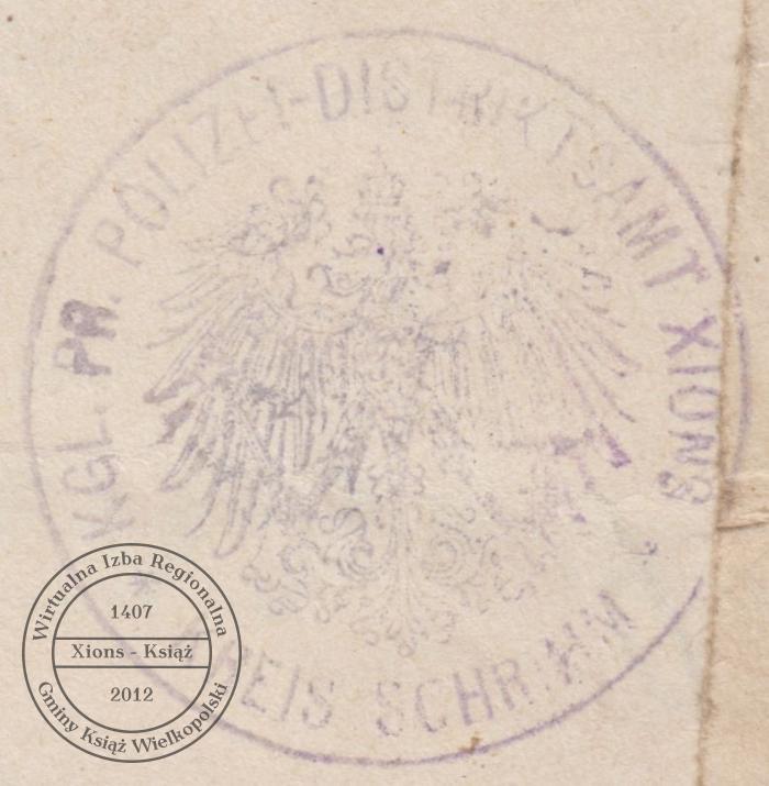 Pieczątka Urzędu Policyjnego w Książu, 1916 r.