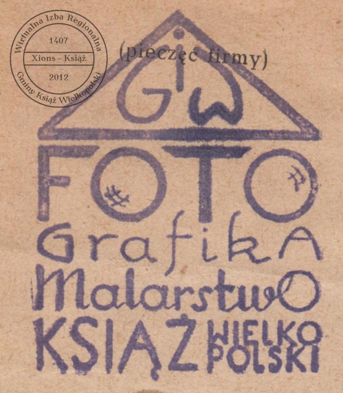 Pieczątka fotografa Edwarda Głowackiego. Książ, 1946 r.