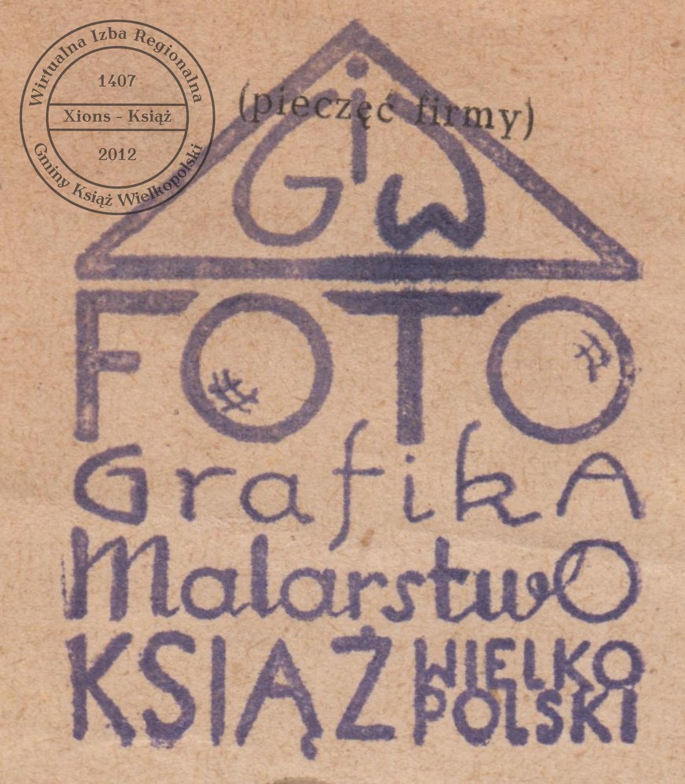 Pieczątka fotografa Edwarda Głowackiego. Książ, 1946 r.