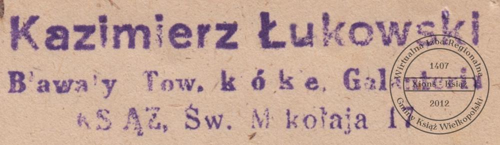 Pieczątka Kazimierza Łukowskiego. Książ, 1945 r.