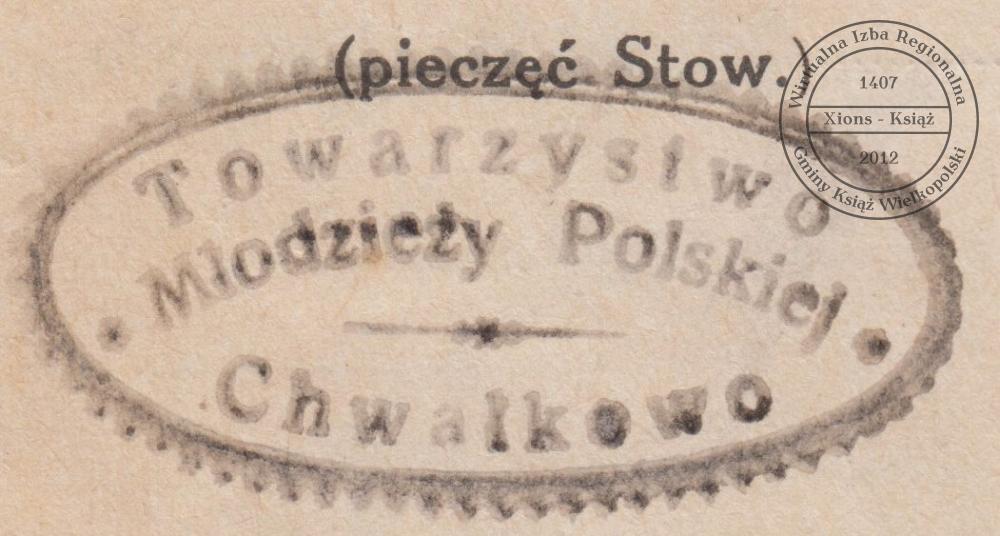 Pieczęć Towarzystwa Młodzieży Polskiej w Chwałkowie, 1933 r.