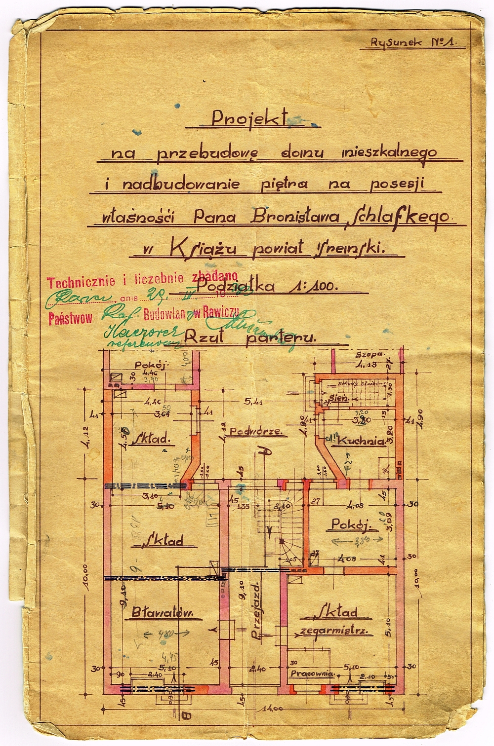 Projekt przebudowy domu Bronisława Schlafke. Książ 1933 r.