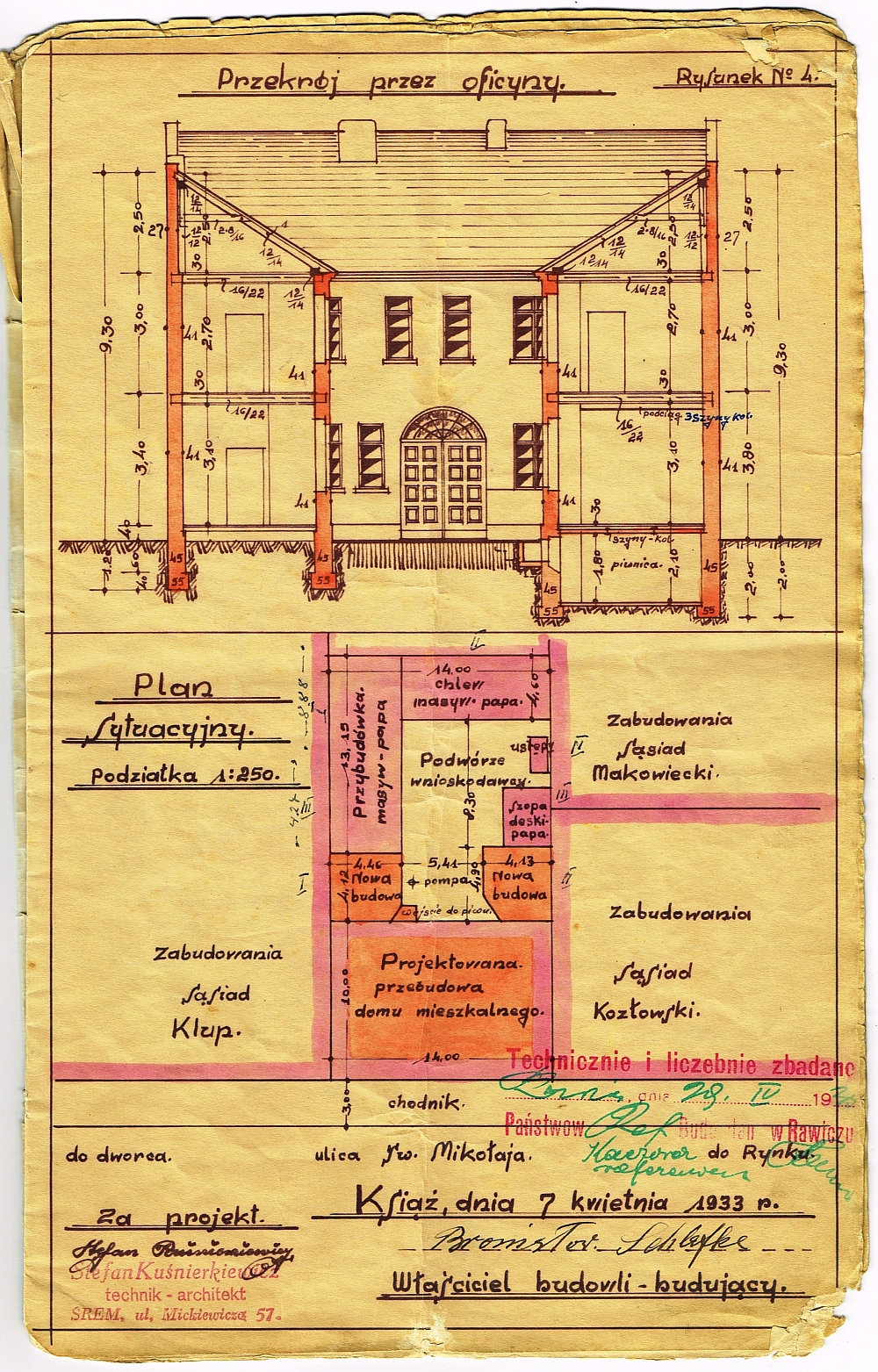 Projekt przebudowy domu Bronisława Schlafke. Książ 1933 r.