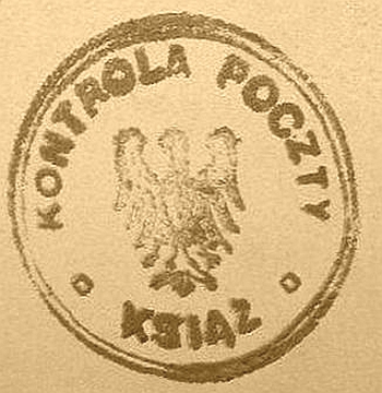 Pieczątka - Kontrola Poczty Książ / Xions 1919 r.