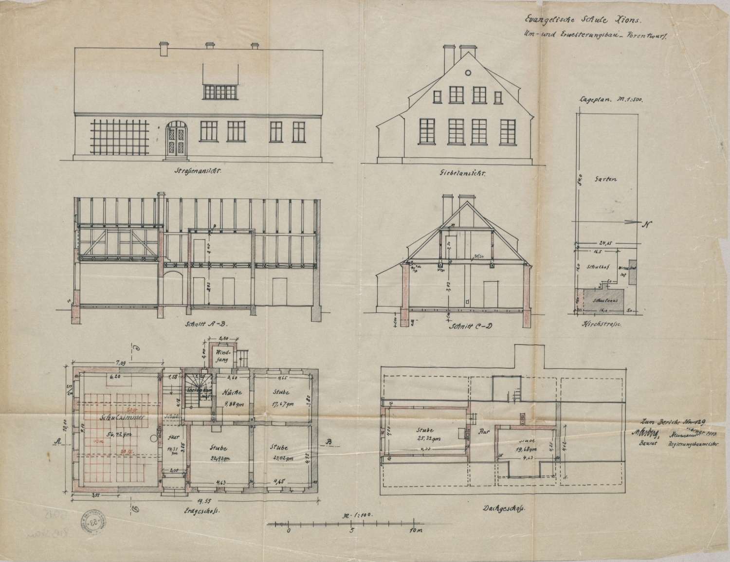 Plan nowej szkoły ewangelickiej w Książu, 1913 r.