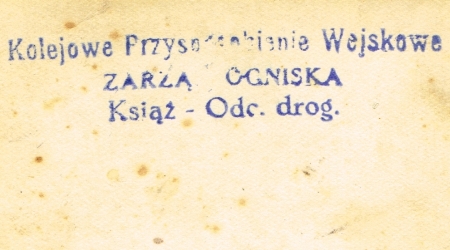 Pieczątka Kolejowe Przysposobienie Wojskowe. Książ 1930 r.