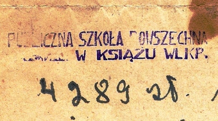 Pieczątka Publiczna Szkoła Powszechna. Książ 1948 r.