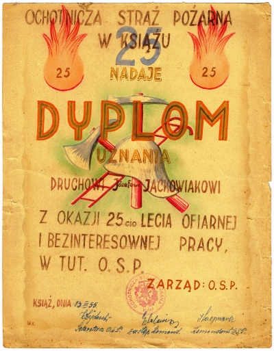 Dyplom OSP Książ, Józef Jackowiak, 1955 r.