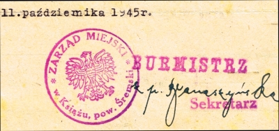 Pieczęć - Zarząd Miejski w Książu ok. 1945 r.