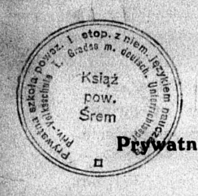 Pieczęć prywatnej szkoły niemieckiej. Książ 1933 r.