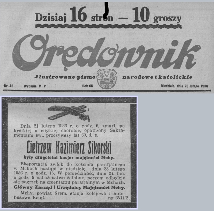 Nekrolog Kazimierz Sikorski. Mchy 1936 r.