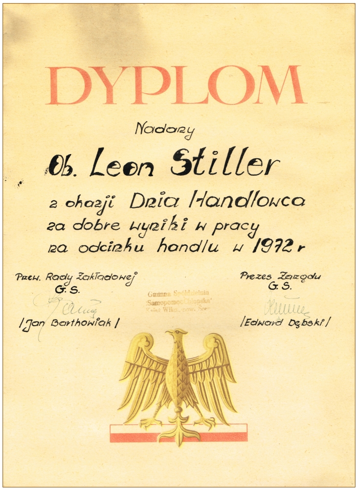 Leon Stiller, dyplom GS Książ 1972 r.