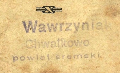 Pieczątka Kazimierz Wawrzyniak. Chwałkowo 1935 r.