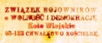 Pieczątka ZBOWiD Chwałkowo Kościelne 1976 r.