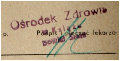 Pieczątka Ośrodek Zdrowia. Książ 1955 r.