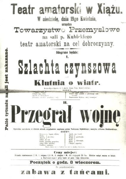 Teatr amatorski w Książu - ogłoszenie.