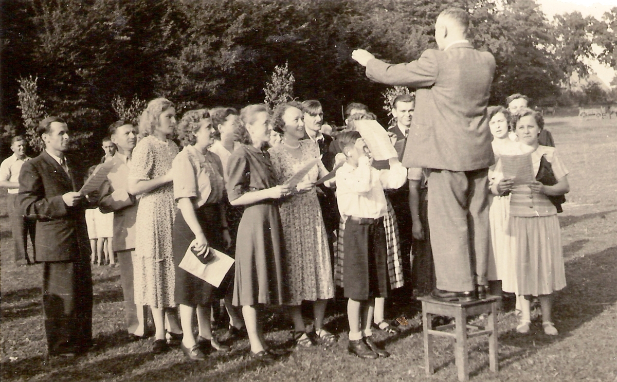 Chór kościelny. Próba. Książ 1950 r.