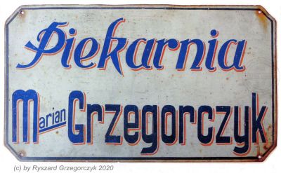 Szyld Piekarnia Marian Grzegorczyk. Zaborowo 1947 r.