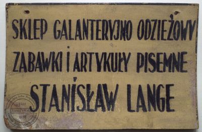 Szyld sklepu Stanisław Lange. Książ 1953 r.